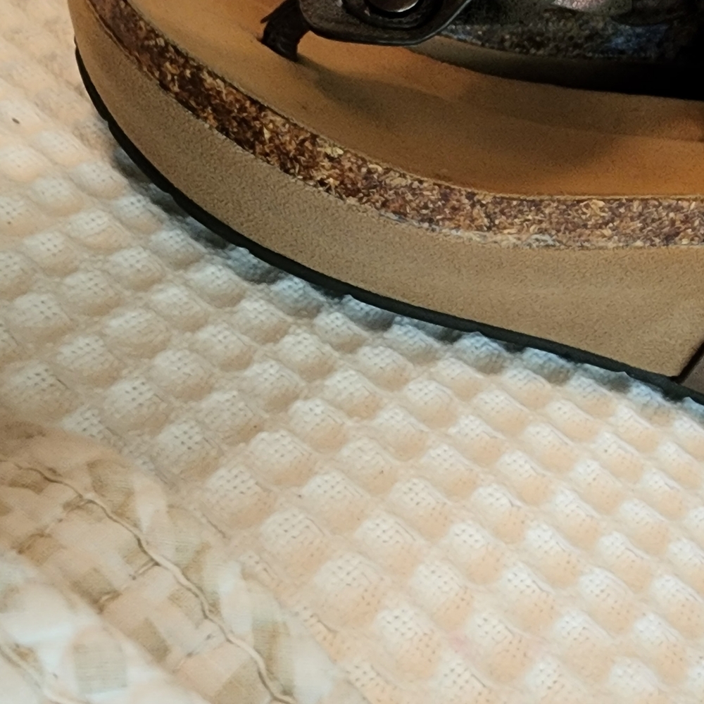 Pierre Dumas pewter wedge sandles